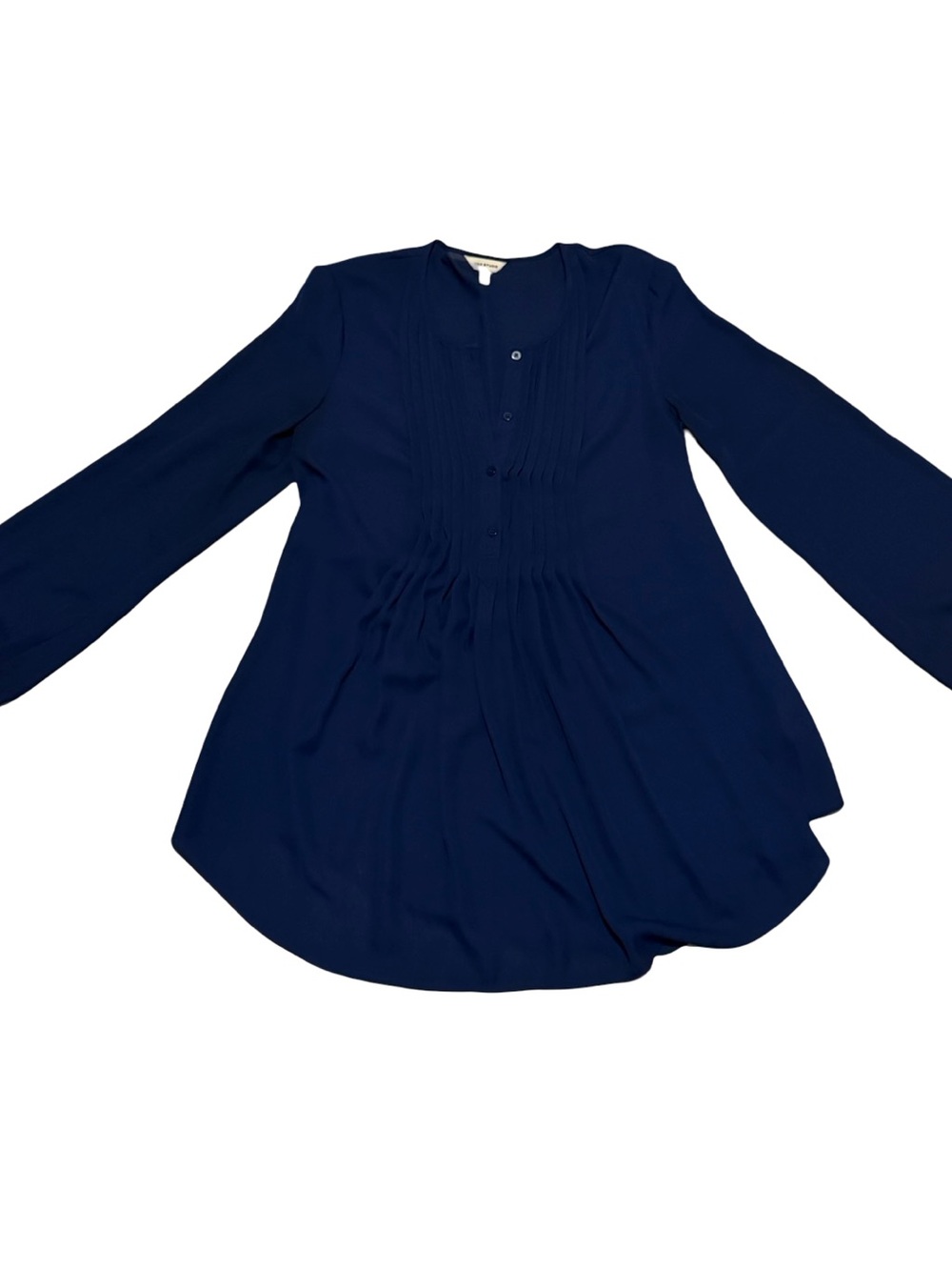 Max Studio Navy Woven Pintuck Long Sleeve Blouse Medium Work Casual